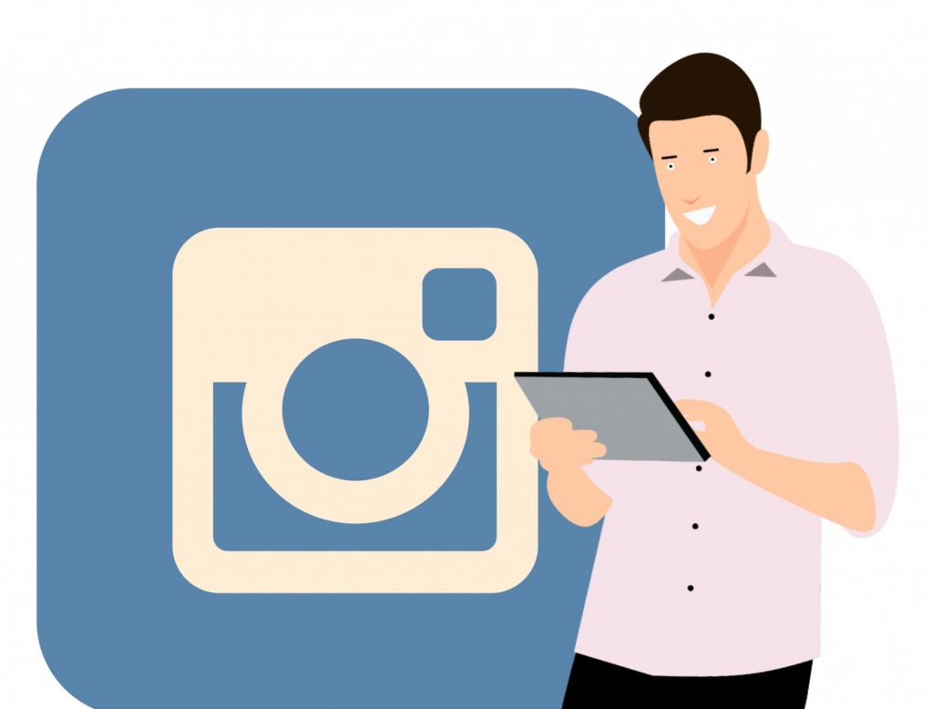 man standing along the Instagram icon