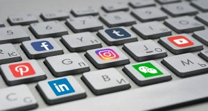 social media icons on a keyboard keys